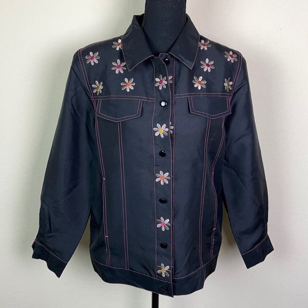 Vintage Bob Mackie Wearable Art daisy silk blouse/shacket
